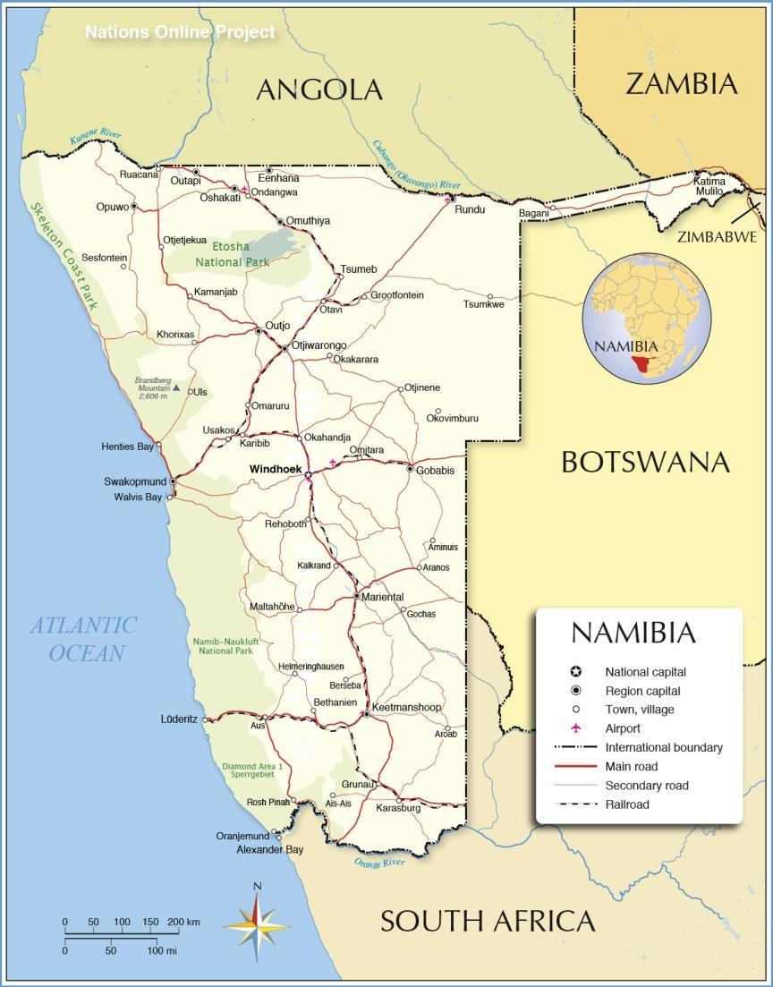 Facts about Namibia The Republic of Namibia is situated in South-West Africa.