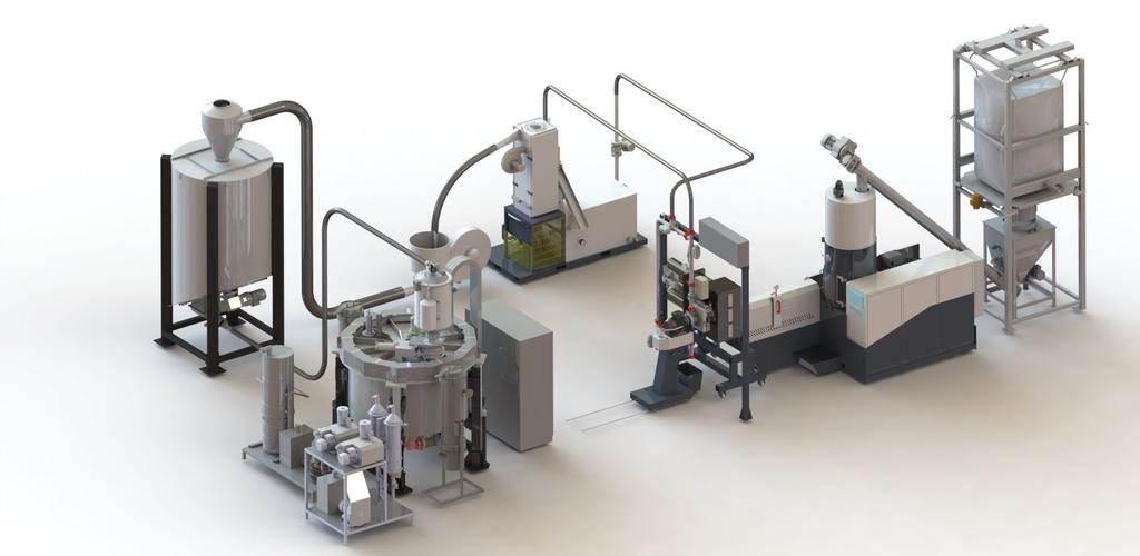 The best technology for regeneration, crystallization, dehumidification, Super-Clean and the increase of IV (Intrinsic Viscosity) of the polyester (PET) The line G MOBY provides : granules suitable