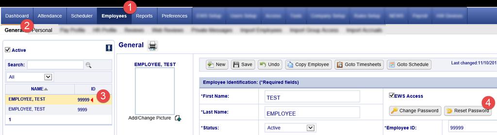 4. Click on the Reset Password button. The next time the employee goes to login they should enter any number or letter in the password field and then click login.