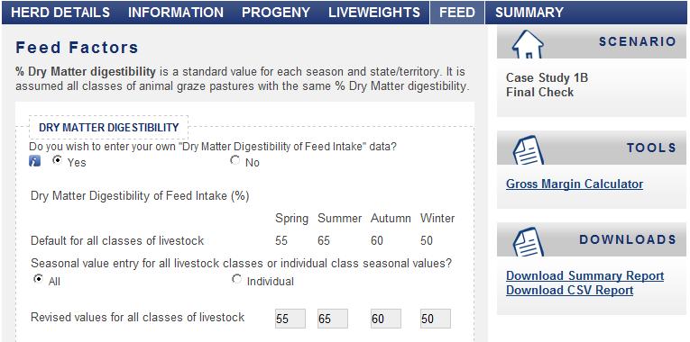If seasonal lactation values are revised, check whether the Additional Feed Intake for Milk Production values are appropriate in the Feed tab.