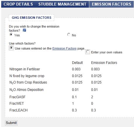 B. Emission Factors FarmGAS Calculator Scenario Tool User Guide The Crop calculator is the only FarmGAS Calculator ST enterprise that enables revision of all emission factors on an individual