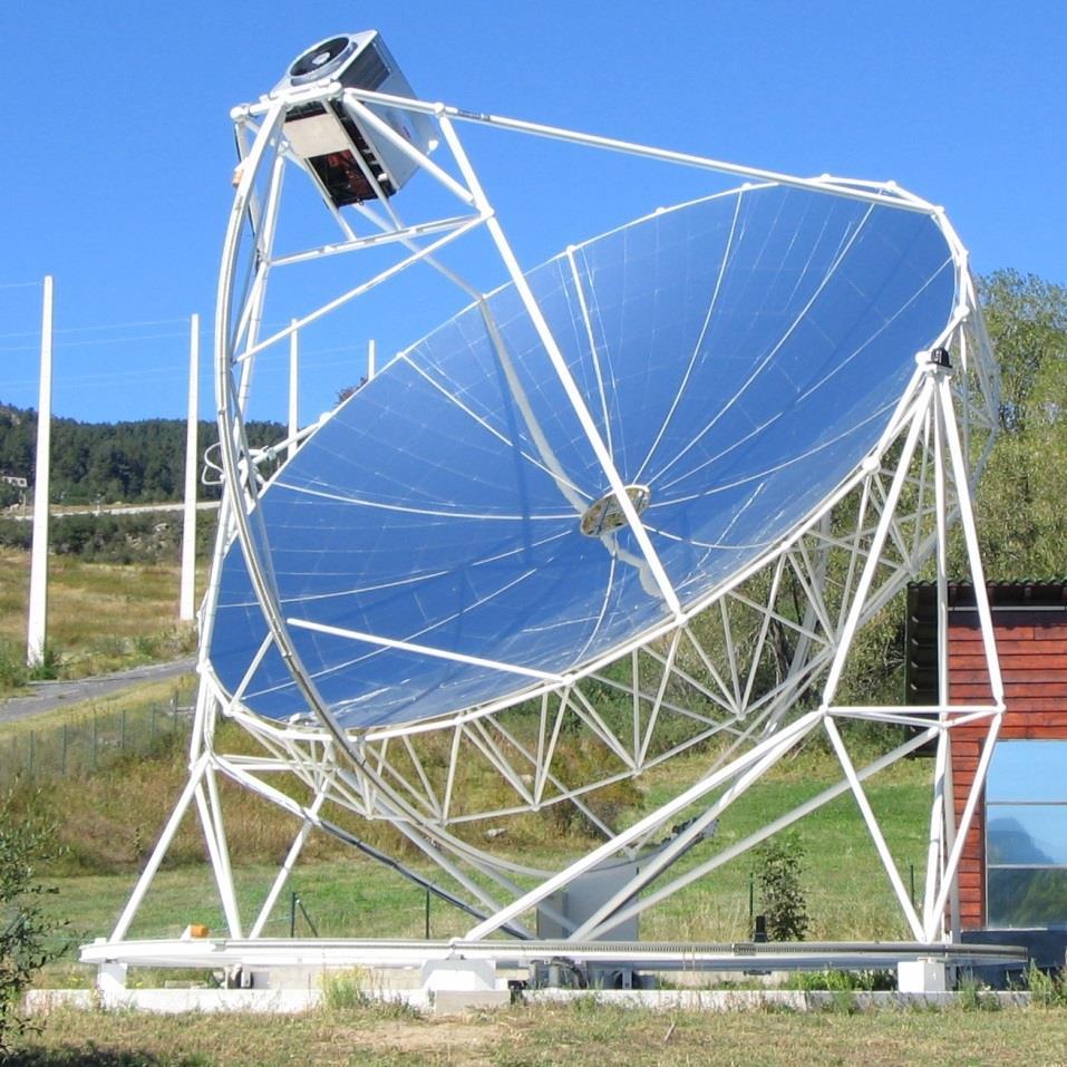 Parabolic Dish Collectors At the focal point, a Stirling engine absorbs the concentrated sunlight and generates electricity directly.