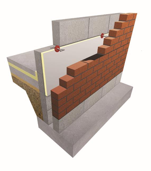 Cavity Walls, comprising foil-faced rigid polyisocyanurate (PIR) foam board, for use as partial fill insulation to reduce the thermal transmittance of cavity walls in new buildings of a domestic or