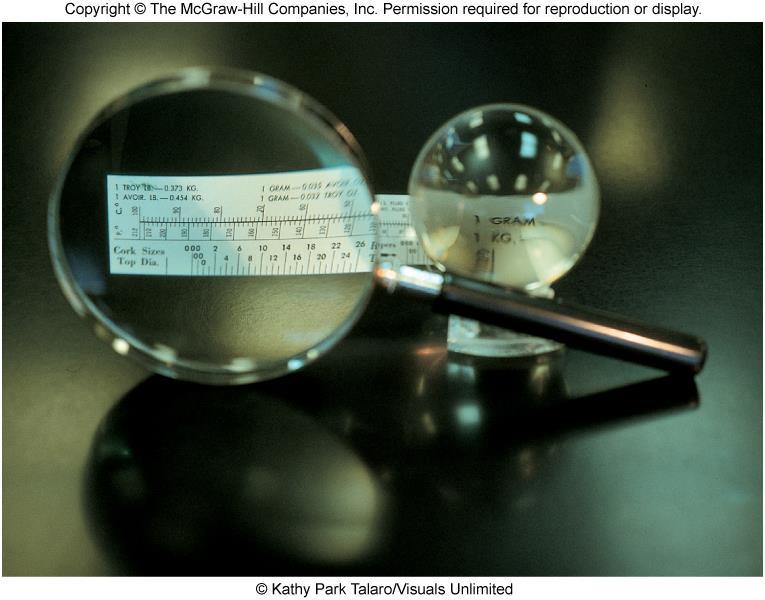 Magnification in most microscopes results from interaction between visible light waves and curvature of the lens Angle of light passing through convex