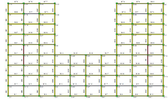Structure 4: In this model building with 15 floors is modeled as (Dual system with shear wall (Box section) as shown in figure 5). The loads are taken as same in structure1.