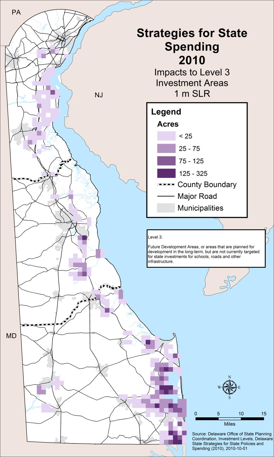 Future Development Areas 3%-7% of 152,000 acres of Level 3 areas potentially inundated 4/5 in Sussex County Impact Reduced growth