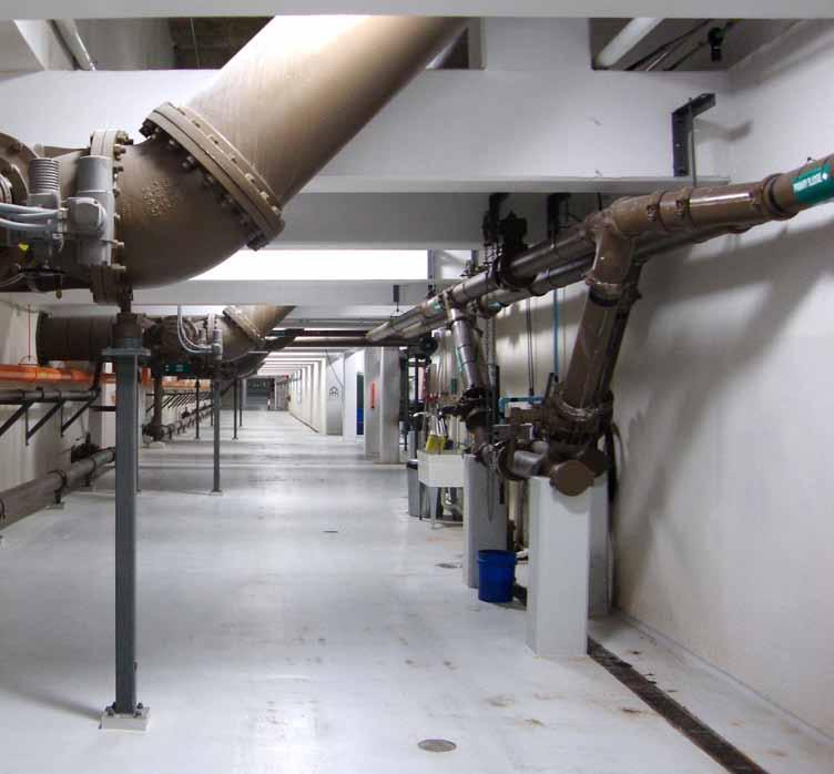 Installing pipe galleries beneath the new facility enabled the district to eliminate buried valves, house process equipment, and provide additional indoor working space for operations and maintenance