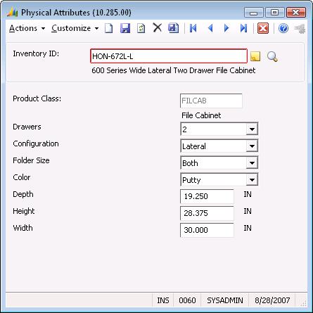 268 Inventory Physical Attributes (10.285.00) Physical Attributes (10.285.00) is used to define the attributes for an item.