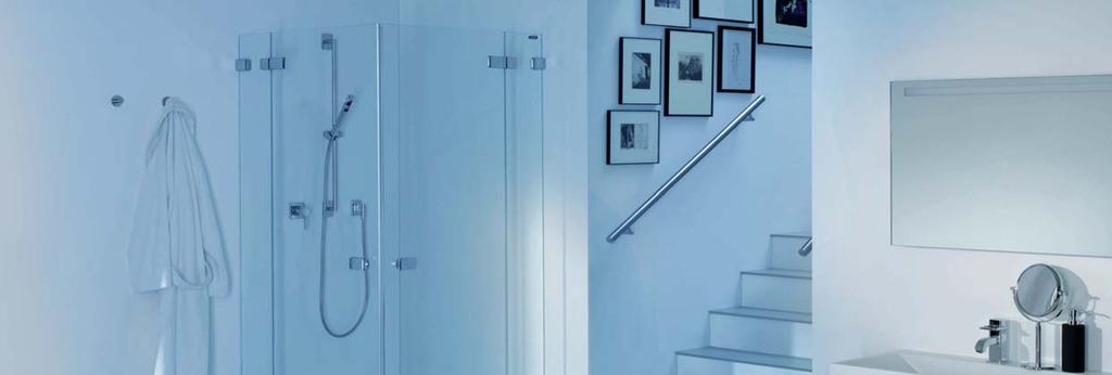 Light curing = Innovation Duscholux AG Bonding of door hinges for glass shower enclosures DELO PHOTOBOND is used in mixed glass bondings for shower enclosures, as an example, to join door hinges made
