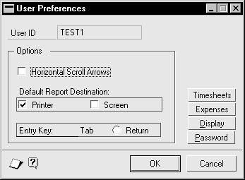 Chapter 4: User preferences User preference settings include defining settings for viewing required fields, timesheet and expense reports, and user passwords.