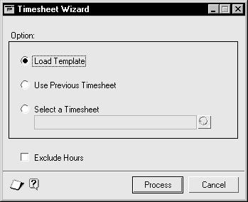 PART 2 PROCEDURES 6. Enter or choose a document number. Choose Record Wizard to open the Timesheet Wizard window where you can create a template for your timesheets.