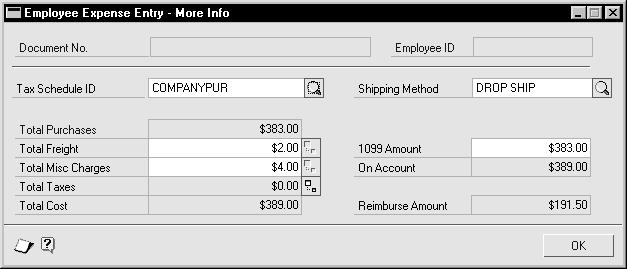 PART 2 PROCEDURES 4. Choose the Bill Type expansion button in the Employee Expense Entry window to open the Employee Expense Detail Entry window.