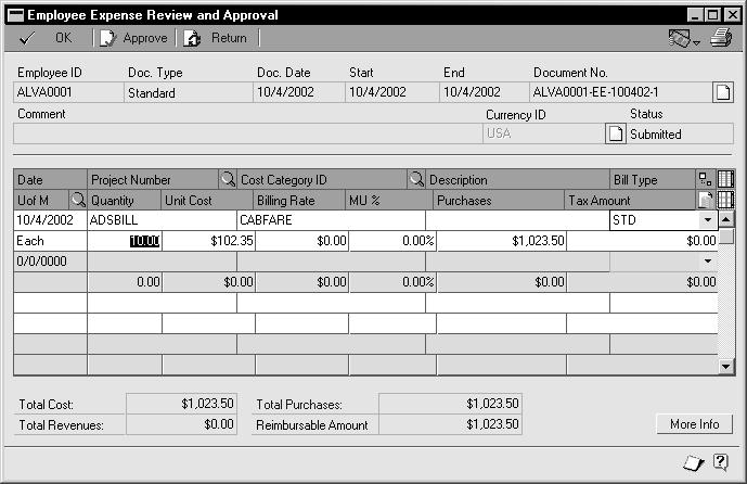 CHAPTER 5 TRANSACTIONS Approving employee expense transactions Use the Employee Expense Approval window to approve submitted expense reports. To approve employee expense transactions: 1.