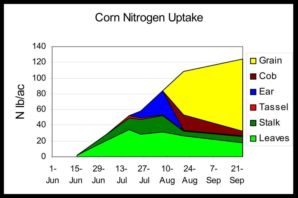 Nitrogen (N) Nitrogen is required for proper growth and development. It is taken up continuously by the plants through to maturity.