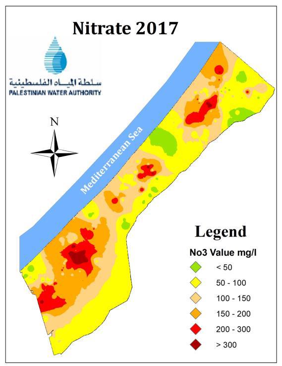 That expansion is due to the continuation of the intensive pumping from the surrounding domestic wells. Nitrate (NO3) concentration map for year 2017 (fig.