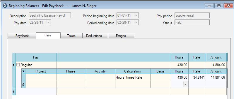 In this example, you selected Regular for the type of pay. If applicable, enter the hours worked.