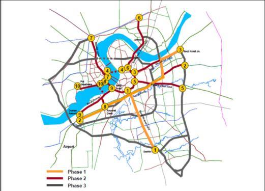to fulfill the demands. And so, BRTS plan was developed which divided the execution of construction into three phases. The routes are as shown in Fig.4.