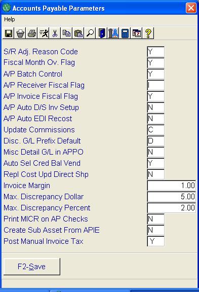 Accounts Payable Parameters Invoice Margin Any discrepancy less than this amount will automatically post to the general ledger discrepancy account Max.