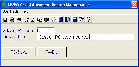 AP/PO Cost Adjustment Reason Codes Accounts Payable >