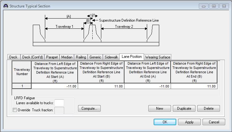 Lane Positions Select the Lane Position tab. Manually enter the width of the travelway as shown in the figure below Click OK to save the data to memory and close the window.