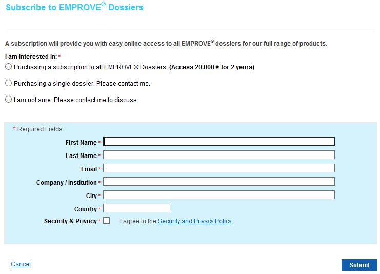 Emprove Suite Request for Access Go to EMD Millipore.