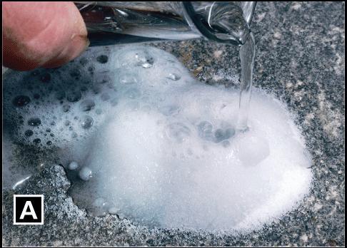 Production of a Gas When you mix vinegar with baking soda, bubbles of carbon dioxide form immediately.