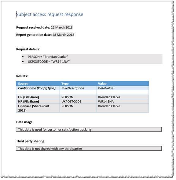 Subject Access request A fully automated process for responding to Subject Access Request s Produce a Word or PDF document that can be sent to the
