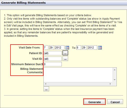 O f f i c e A l l y 6 Accounting Tab>Reports>Manage Billing Statements Billing Statements are used to bill the patient or the patient s guarantor for any balances due.
