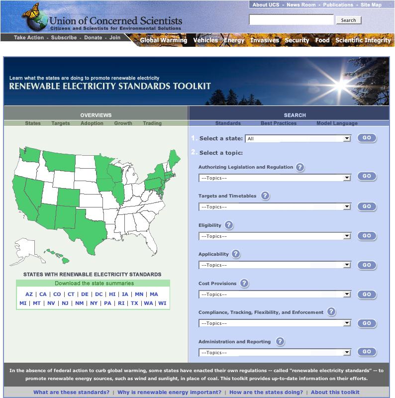 UCS renewable electricity standard online database and toolkit Summary-level maps, graphics Detailed state summaries