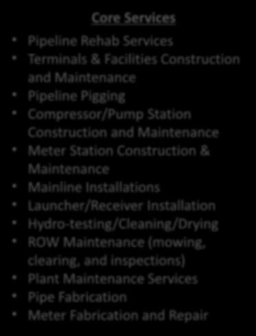 Pigging Compressor/Pump Station Construction and Maintenance Meter Station Construction & Maintenance Mainline Installations Launcher/Receiver