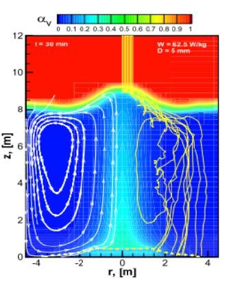 A.1 Debris bed development & Two-phase flow About bed formation process The recent simulation study emphasized the effect of the large natural convection on the fragmented corium particles settling