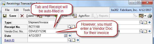 However, you must enter a vendor document number (this would be the number on the