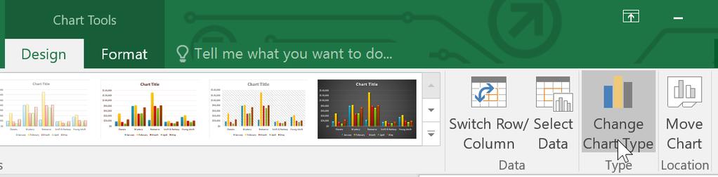 To change the chart type: If you find that your data isn't well suited to a certain chart, it's easy to switch to a new chart type.