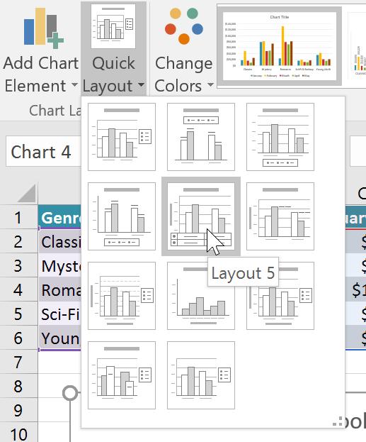 Excel also includes several chart styles, which allow you to quickly modify the look and feel of