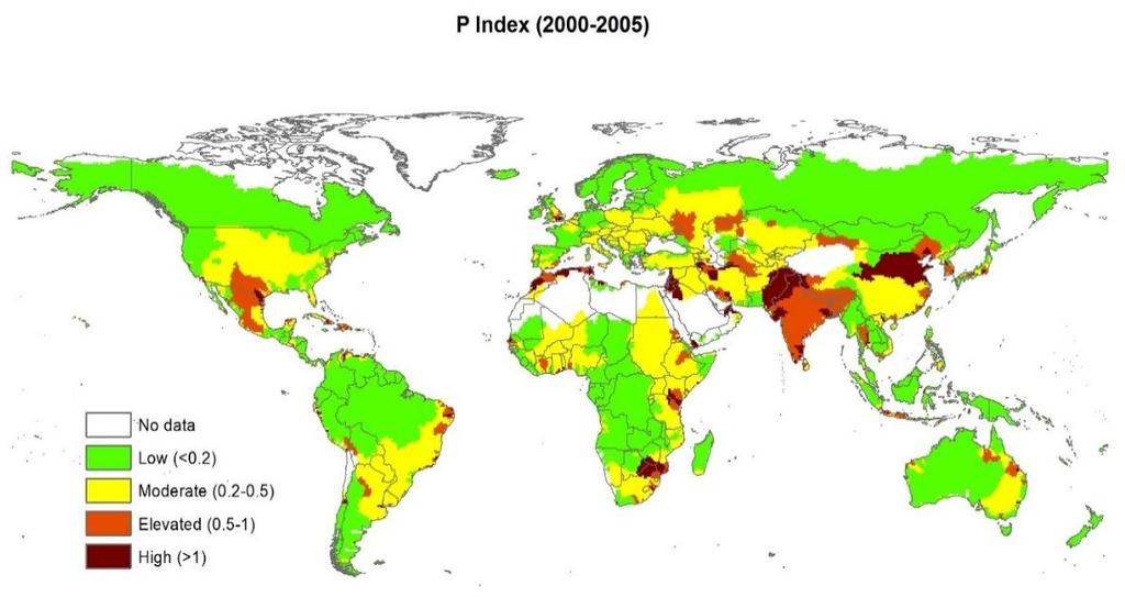 Population (million people) Phosphorus-(agriculture and domestic) 2000/5-2050 Index: P loadings / renewable water resources 3,500