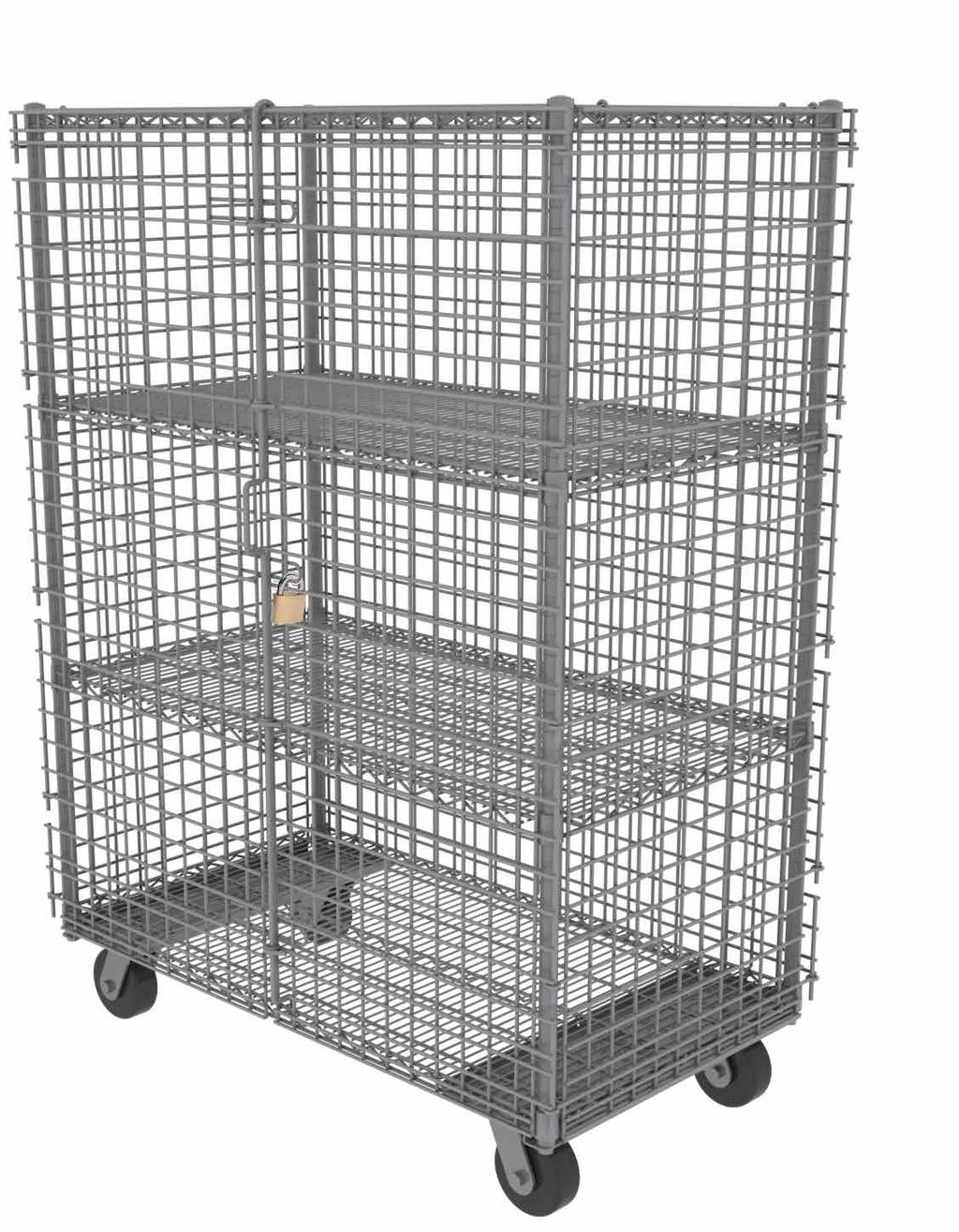 MOBILE SECURITY CAGES This cart allows you to sort and transport a wide range of products, all while keeping them secured and locked up