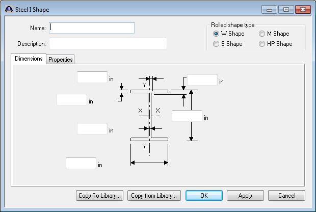 Click on Steel I Shapes in the tree and select File New from the