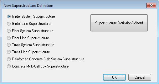 Double click on SUPERSTRUCTURE DEFINITIONS (or click on SUPERSTRUCTURE DEFINITIONS and select File/New from the menu or right mouse click on SUPERSTRUCTURE DEFINITIONS and select New from