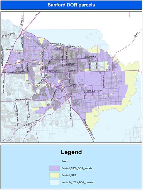 Revenue (FDOR) parcel data for the analysis. The selected FDOR parcels for the City of Sanford Service Area are shown in Figure 2-2.