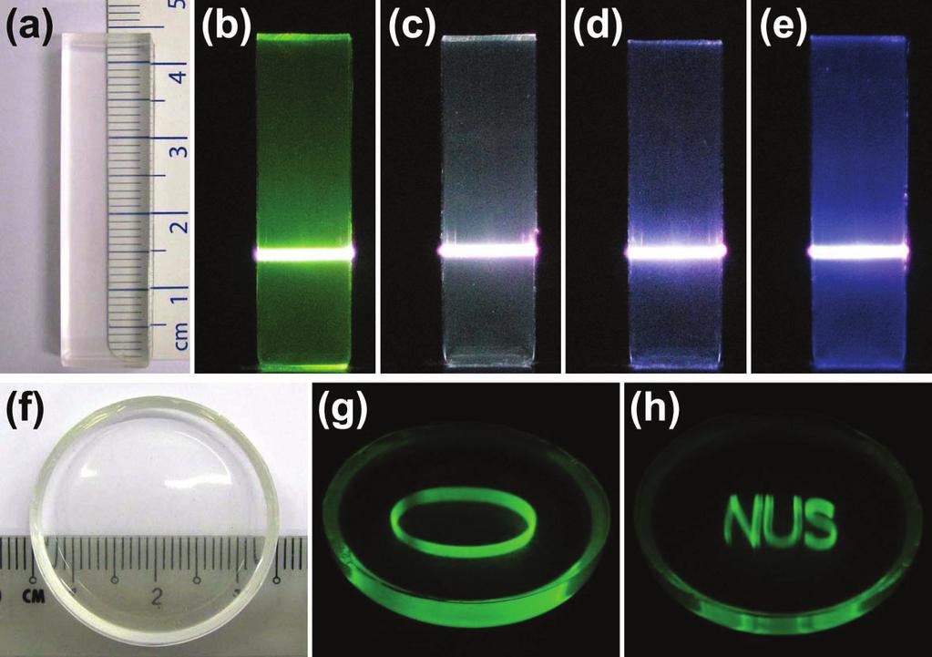 Figure S8. Photoluminescence studies of NaYF 4 nanocrystals embedded in PDMS composite materials. (a) Photograph showing physical dimension and transparency of a PDMS bar composed of 0.