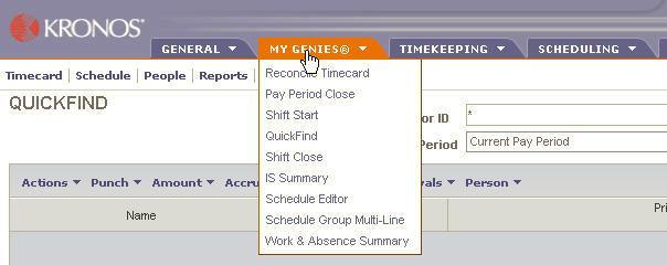 Menus and Dialog Boxes Workforce Central menus are located in the Header and look like a series of tabs. The menu tabs you see are determined by the access profile linked to your logon account.