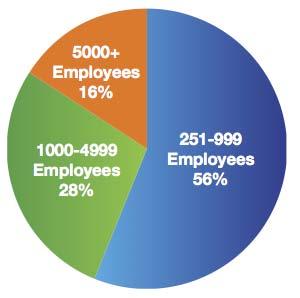 Figure 1. The representation of company size in the respondent pool breaks down to 56 percent, 251 999 employees; 28 percent, 1,000 4,999 employees; and 16 percent, 5,000 or more employees. Figure 2.