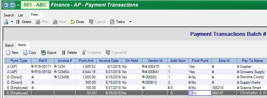 Payment Transactions Batch Go to Task to Post Payment Batch Data Error Message