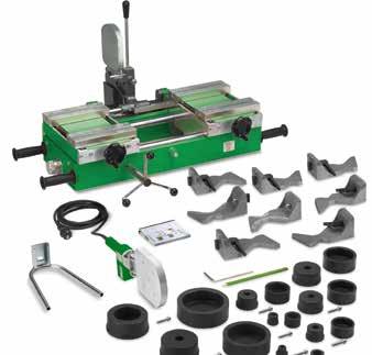 The Aquatherm bench welding machine comes with a wooden case, a machine slide with metal body, clamping jaws (1 ½ 4 ), welding heads (1 ½ 4 ), 2 heating plates, and pipe support with rollers. 5.