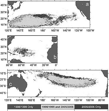 Predicted Effects: Negative impact on marine ecosystems Measured decline in productivity in all oceans Area of low productivity (<0.07 mg chlorophyll/m 3 ). Area is expanding in all oceans.