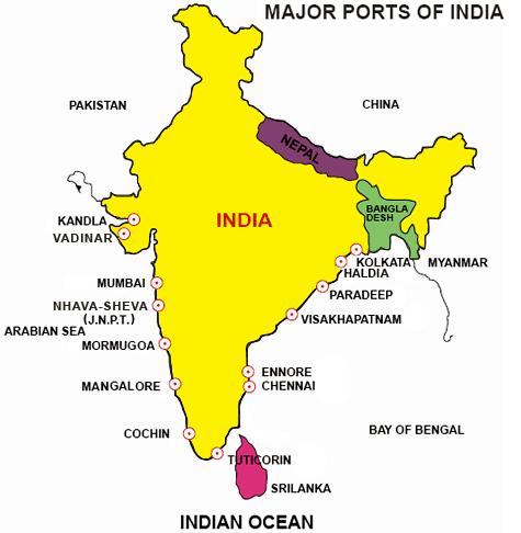 Seaports of India A total of 935 million tons (mt) of cargo was handled in the ports of India in year 2012-13 Handled 95% of foreign trade by volume and 77% by value Major Ports (under Central