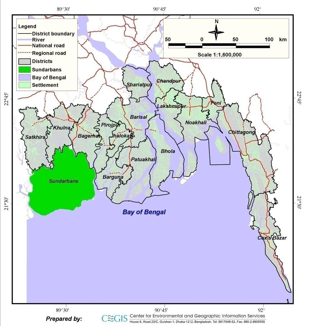 Disasters in Bangladesh Cyclone 16 coastal districts are vulnerable to Cyclone Total area: 42,500 km2 Total population: 31 million (BBS, 2001) History of major cyclones 1970 Storm Surge: 6-9 m
