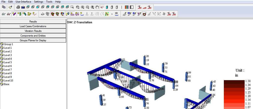 Index (113) FIGURE 6-16 Z-Translation Warped View for Level 4 FIGURE 6-17 Z-Translation for Frame Elements Beams and Columns New to the program is the ability to view the Global deformation.