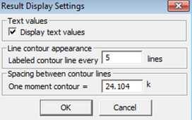 Index (128) The Contour Result Settings tool brings up FIGURE 6-34, to input Text Values display, Line contour appearance (frequency of labeled contour lines) and Spacing between contour lines.