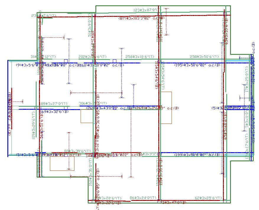 Index (173) The program will display the required rebar, specified in grouped lengths from the Library, at top and bottom positions in the slab, for the envelope load combination.
